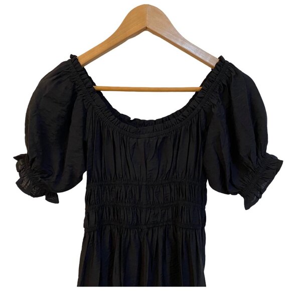 H&M Black Puff Sleeve Long Maxi Dress Sz. XS (NWT) Off Shoulder, Short Sleeve - Picture 6 of 9